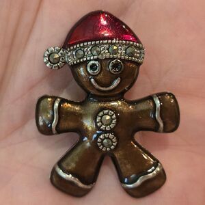 🎄🛍❤️ Gingerbread Man Brooch ENAMALED VINTAGE
